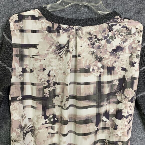 Simply Vera Wang Sweater Top Women Size XS Knit Front Silky Back Gray White - Picture 11 of 16